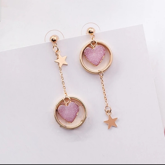Stone Heart Dangle Star Earrings 2/20$ - Picture 2 of 6